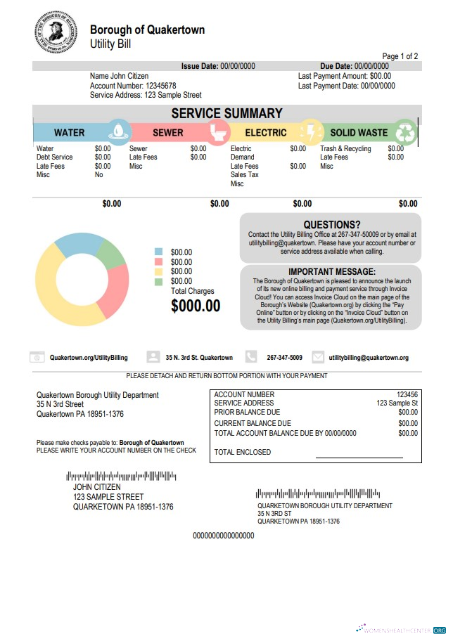 download USA Pennsylvania Quakertown Borough utility bill template in Word and PDF format PDF template
